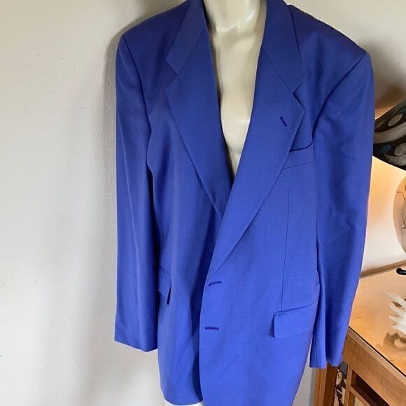 LAGO maggiore Sharp Shoulder Blazer wool cornflower blue blazer 44R - Picture 1 of 16